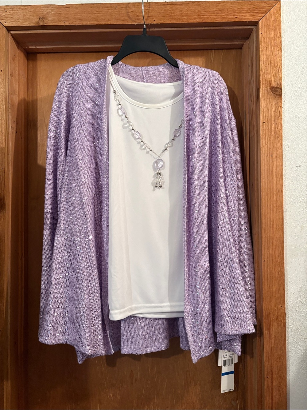 Alfred Dunner Lavender Sparkle Open-Front Cardigan